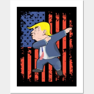 Funny Donald Trump Dabs in Front of USA Flag Posters and Art